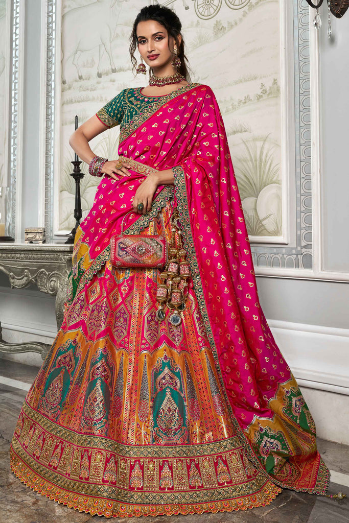 Alluring Multi Color Embroidered Banarasi Silk Wedding Lehenga Choli