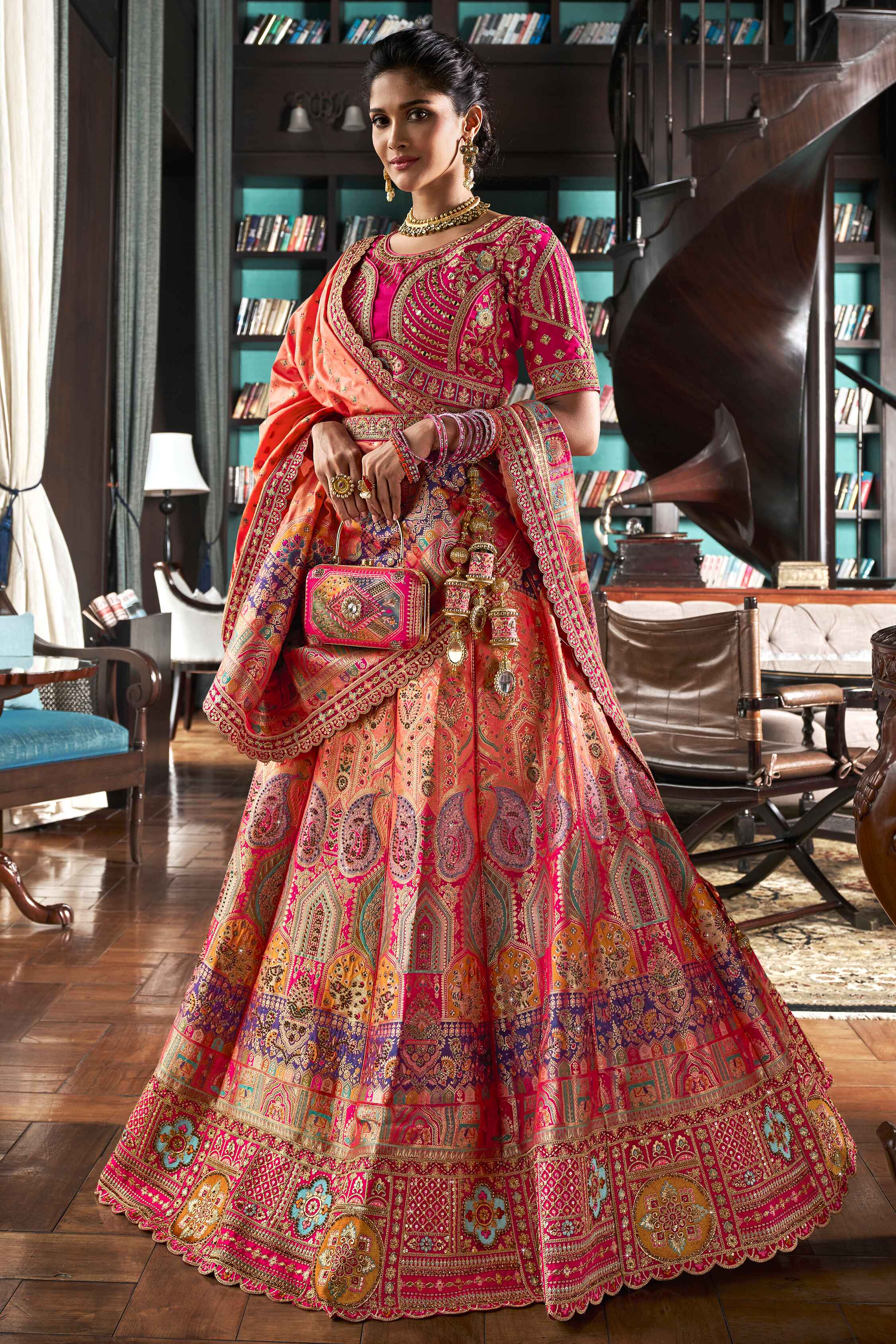 Buy Peach Banarasi Bridal Lehenga Choli From Designer Lehenga Choli