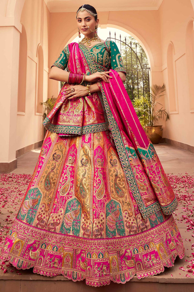 Cute Multi-Color Zari Weaving Banarasi Silk Bridesmaid Lehenga Choli