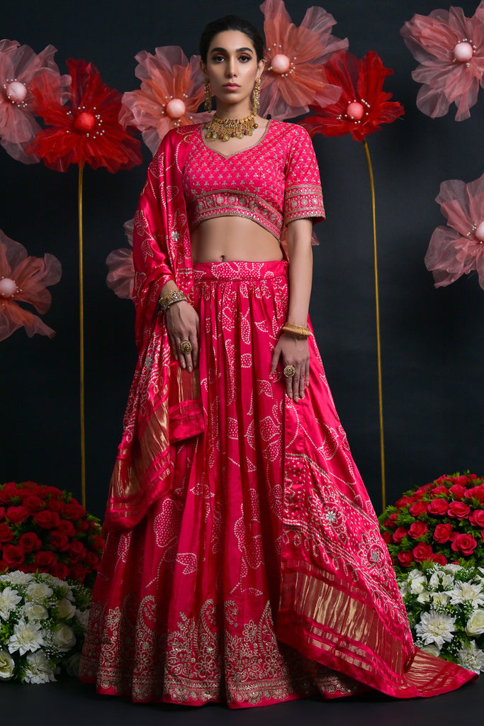 Gorgeous Hot Pink Printd Silk Lehenga Choli With Gaji Silk Dupatta