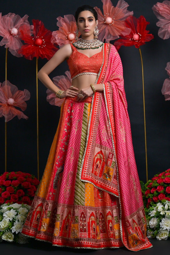 Stunning Multi-Color Zari Weaving Silk Designer Lehenga Choli