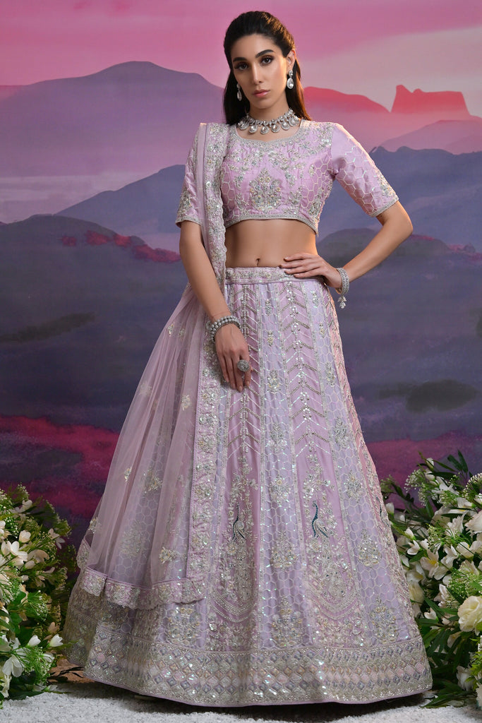 Ravishing Lavender Sequins Georgette Bridesmaid Lehenga Choli