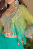 Amazing Sky-Blue Georgette Festival Wear Crop Top Palazzo With Jacket