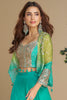 Amazing Sky-Blue Georgette Festival Wear Crop Top Palazzo With Jacket
