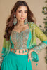 Amazing Sky-Blue Georgette Festival Wear Crop Top Palazzo With Jacket