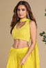 Awesome Yellow Georgette Party Wear Crop Top Palazzo With Dupatta