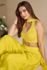 Awesome Yellow Georgette Party Wear Crop Top Palazzo With Dupatta