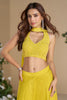 Awesome Yellow Georgette Party Wear Crop Top Palazzo With Dupatta