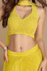 Awesome Yellow Georgette Party Wear Crop Top Palazzo With Dupatta