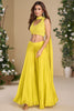 Awesome Yellow Georgette Party Wear Crop Top Palazzo With Dupatta