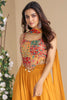 Fantastic Mustard Yellow Georgette Haldi Wear Crop Top Palazzo