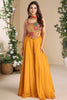 Fantastic Mustard Yellow Georgette Haldi Wear Crop Top Palazzo