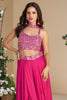 Incredible Rani Pink Georgette Party Wear Crop Top Palazzo With Dupatta
