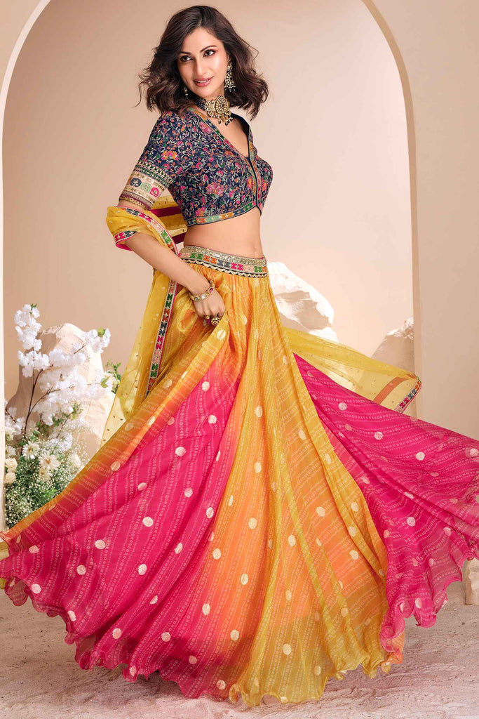 Lovely Multi-Color Bandhani Printed Jacquard Event Wear Lehenga Choli