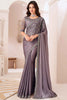 Attractive Dusty Purple Embroidered Georgette Party Wear Saree