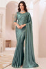 Amazing Dusty Sea Green Heavy Embroidery Georgette Function Wear Saree