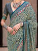 Adorable Teal Blue Printed Silk Festival Wear Saree With Blouse