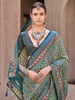 Adorable Teal Blue Printed Silk Festival Wear Saree With Blouse