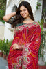 Charming Red Bandhani Printed Georgette Wedding Saree With Blouse