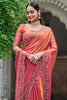 Lovely Orange Diamond Work Silk Designer Saree With Blouse