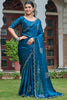 Mesmerizing Teal Blue Silk Diamond Work Festival Wear Saree