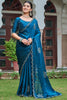 Mesmerizing Teal Blue Silk Diamond Work Festival Wear Saree