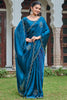 Mesmerizing Teal Blue Silk Diamond Work Festival Wear Saree