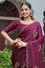 Amazing Wine Diamond Work Silk Reception Wear Saree With Blouse
