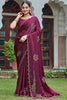 Amazing Wine Diamond Work Silk Reception Wear Saree With Blouse