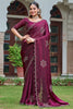 Amazing Wine Diamond Work Silk Reception Wear Saree With Blouse