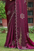 Amazing Wine Diamond Work Silk Reception Wear Saree With Blouse