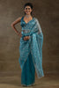 Shocking Teal Blue Zari Weaving Organza Event Wear Pre-Stitched Saree