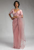 Attractive Pink Lace Border Work Net Event Wear Pre-Stitched Saree