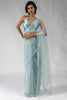 Lovely Sky-Blue Lace Border Work Net Casual Wear Pre-Stitched Saree