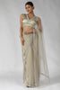 Enjoyable Pista-Green Lace Work Net Event Wear Pre-Stitched Saree
