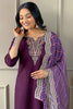 Ravishing Purple Embroidered Silk Event Wear Pant Suit With Dupatta