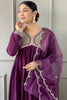 Lovely Purple Thread Work Silk Function Wear Pant Suit With Dupatta