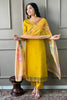 Winning Yellow Embroidered Chanderi Haldi Wear Pant Suit With Dupatta