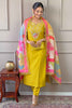 Tempting Yellow Embroidered Viscose Event Wear Pant Suit With Dupatta