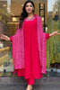 Beautiful Pink Thread Work Silk Traditional Pant Suit With Dupatta