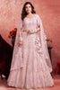 Fabulous Baby Pink Mirror Work Net Bridal Wear Lehenga Choli