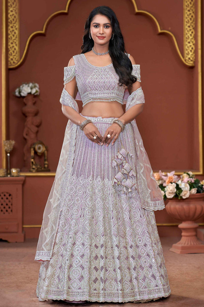 Stunning Lavender Sequins Net Bridesmaid Lehenga Choli With Dupatta