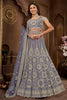 Beautiful Steel Blue Embroidered Net Reception Wear Lehenga Choli