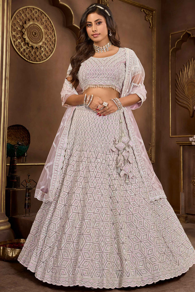 Captivating Light Purple Embroidered Net Bridesmaid Lehenga Choli