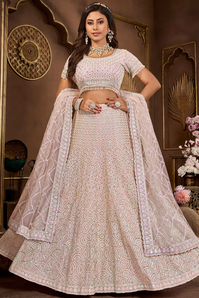 Tantalizing Baby Pink Sequins Work Net Bridesmaid Lehenga Choli