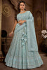 Wonderful Sky-Blue Embroidered Net Bridesmaid Lehenga Choli