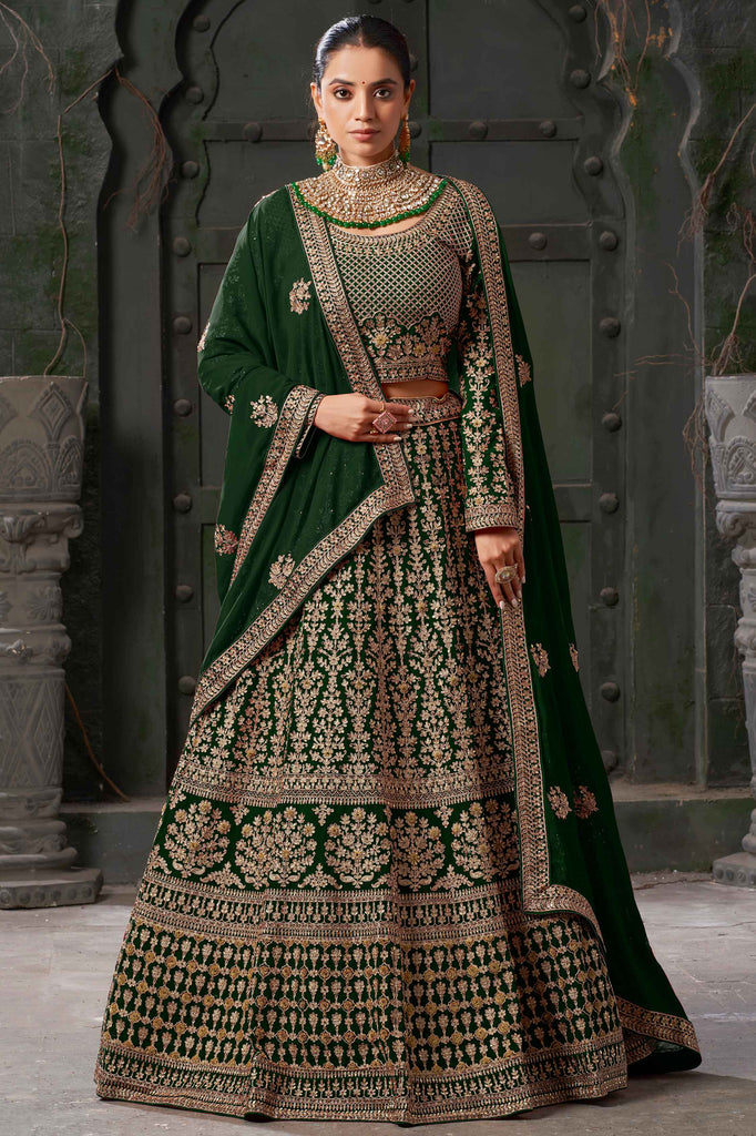 Adored Green Jarkan Work Georgette Bridal Lehenga Choli With Dupatta