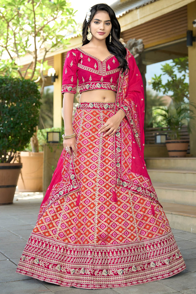 Artistic Pink Viscose Coding Work Wedding Wear Lehenga Choli