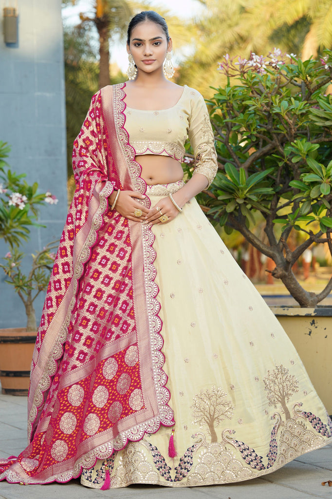 Rich Cream Viscose Gota Patti Work Lehenga Choli With Badhani Dupatta
