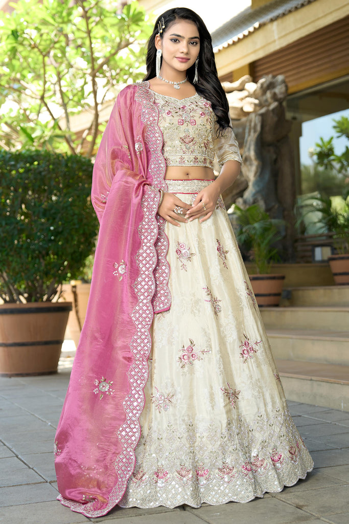 Regal Off White Zarkan Work Jacquard Wedding Wear Lehenga Choli